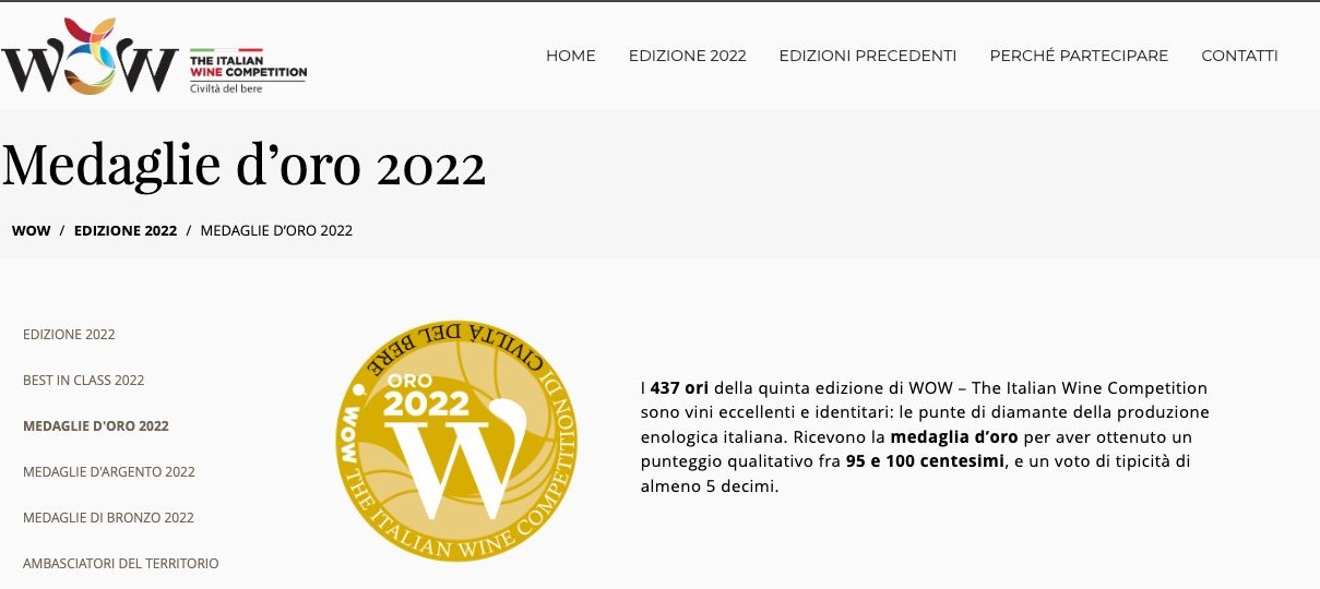 Medaglia d'oro Italian Wine Competition V. Le Palaie